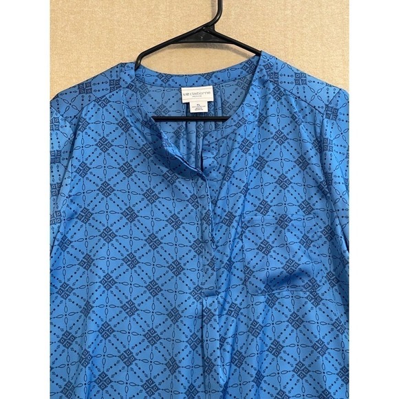 Liz Claiborne Blouse Women's Petite Large Blue Mid Length Balloon Sleeve - Picture 2 of 11
